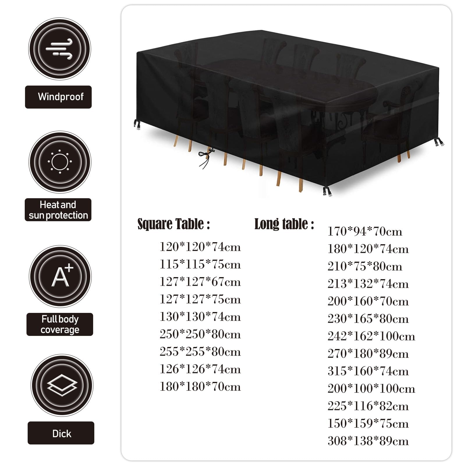 Copertura per Mobili da Giardino, Telone Impermeabile in Tessuto Oxford 420D con Clip Antivento, Copertura Protettiva per Tavolo da Giardino Anti-UV Resistente All'inverno(Nero,120x120x74cm)