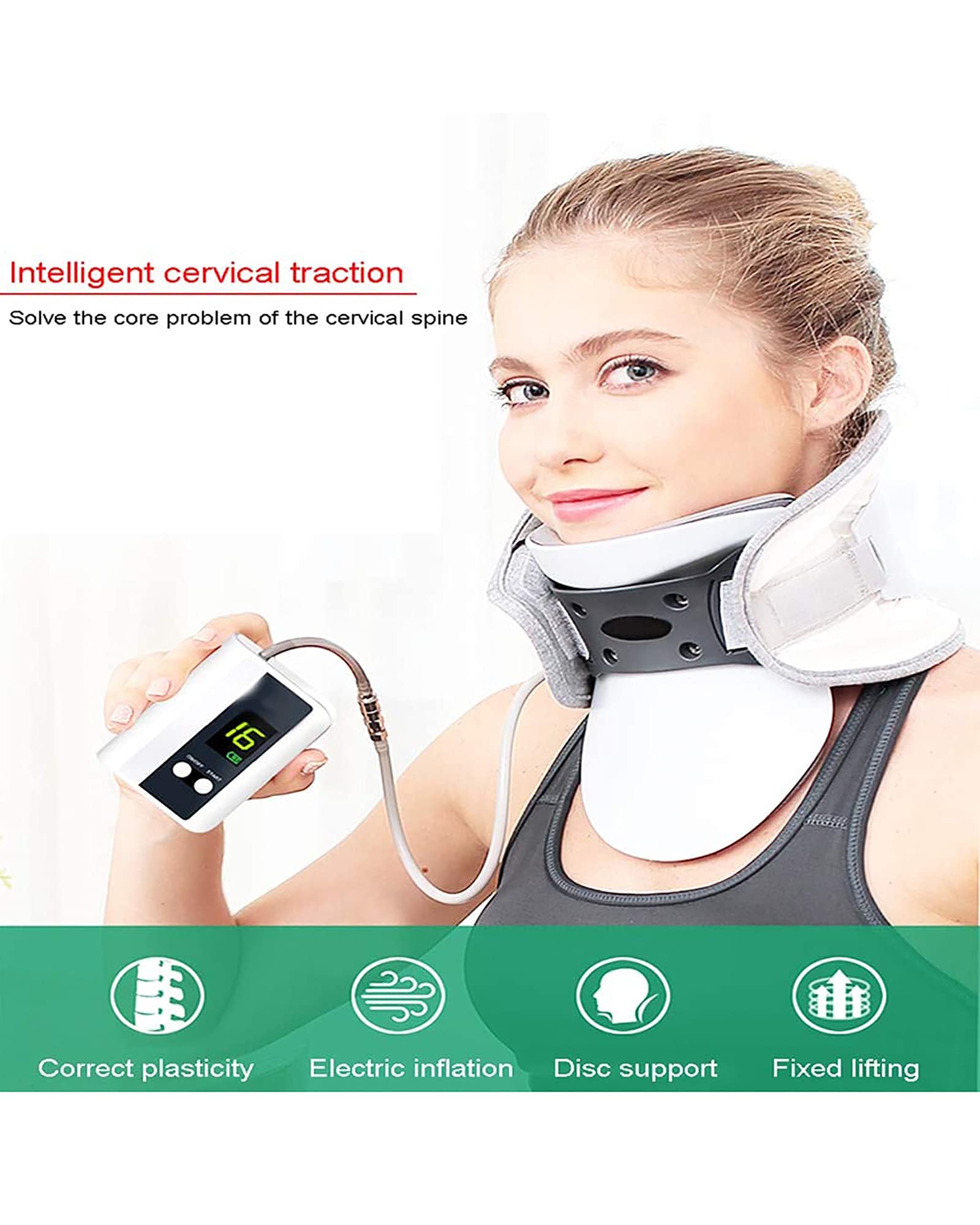 Dispositivo de tracción Cervical portátil Camilla Cervical Inflable automática eléctrica Collar de Cuello Ajustable para aliviar el Dolor de Cuello, 44 cm (44 cm)