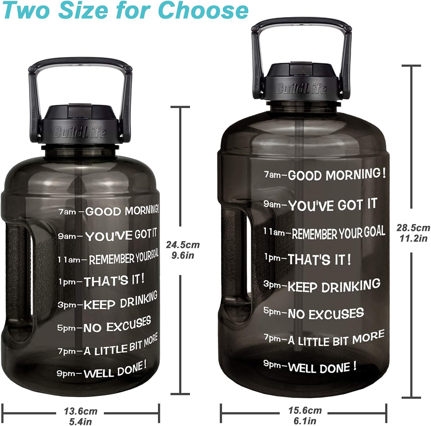 QuiFit 1 Gallon Water Bottle - with Straw & Motivational Time Marker Leak-Proof BPA Free Reusable Gym Sports Outdoor Large(128OZ/73OZ) Capacity Water Jug