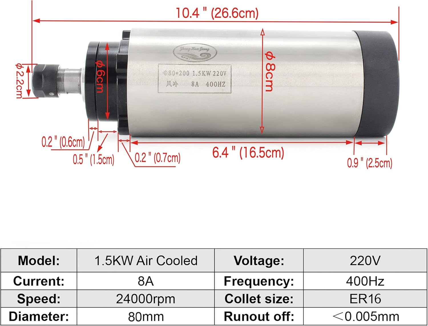 Best Quality 🔥 RATTMMOTOR 1.5KW Air Cooled Spindle Motor 220V ER16 24000RPM+1.5KW VFD Drive Inverter Variable Frequency Drive 220V Spindle Motor Speed Control Converter+80mm Spindle Motor Mount Clamp for CNC Router
