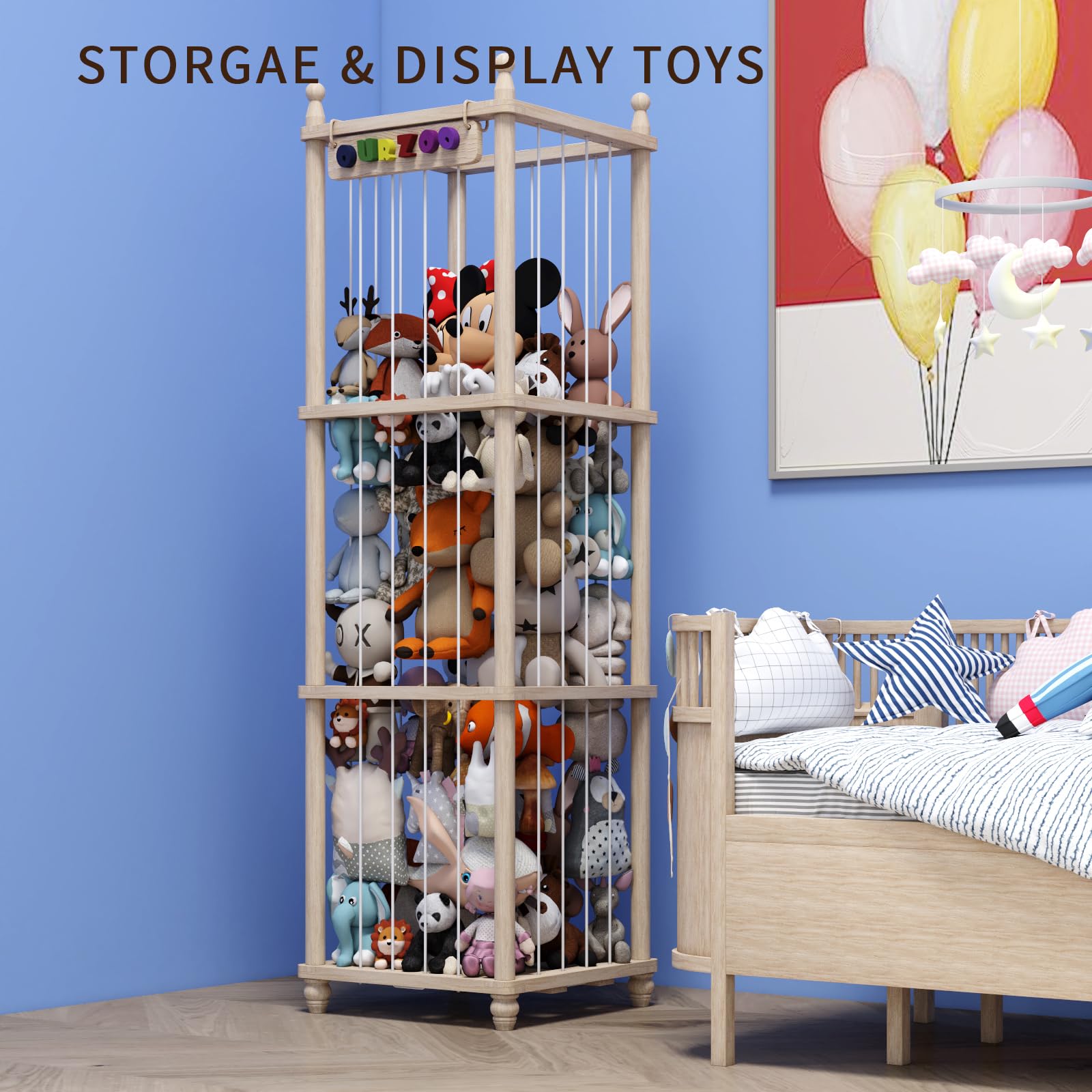 Stuffed Animal Storage Wood Toy Storage Organizer, Upgraded Design from Bean Bag Stuffed Animal Hammock Plushie Net, Large Toy Chest Stuffed animal holder for Kids Nursery Playroom Bedroom ?XL?