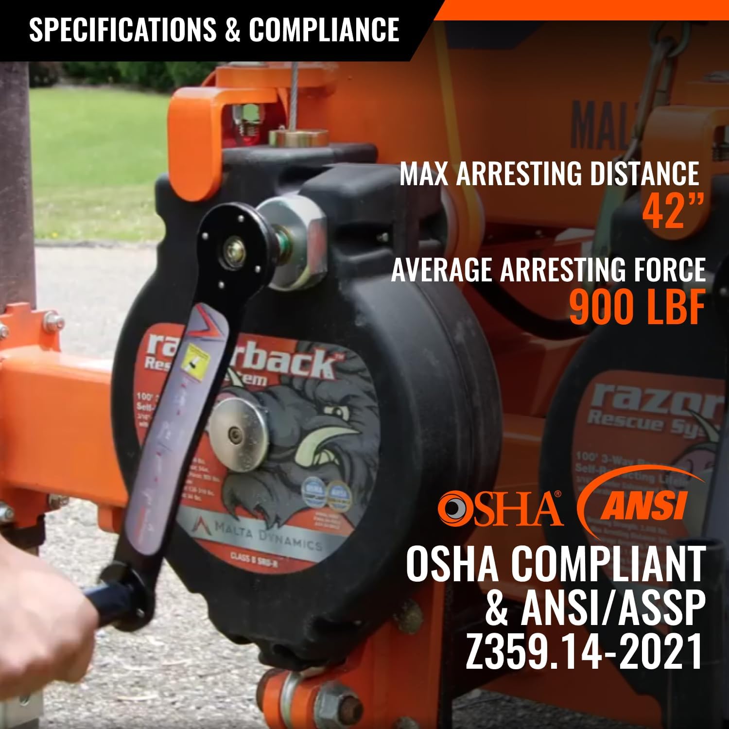 Malta Dynamics 90’ 3-Way Recovery Self Retracting Lifeline, YoYo Cable Dual System, Fall Arrest & Winch Modes, Fall Protection Rescue Retractable Safety Lanyard - OSHA/ANSI Compliant