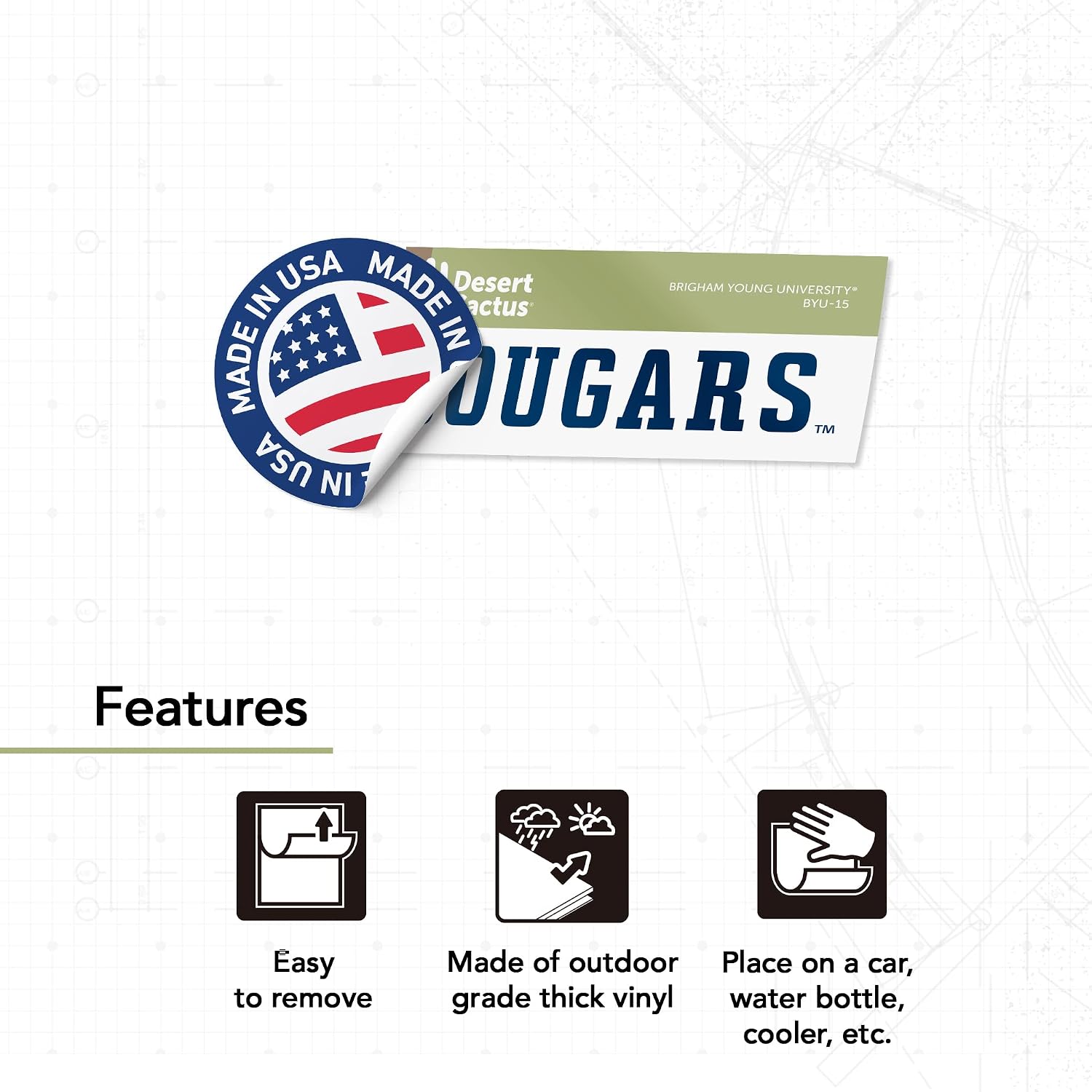Desert Cactus Brigham Young University Sticker Cougars BYU Cougs Vinyl Decal Laptop Water Bottle Car Scrapbook (IND 15)