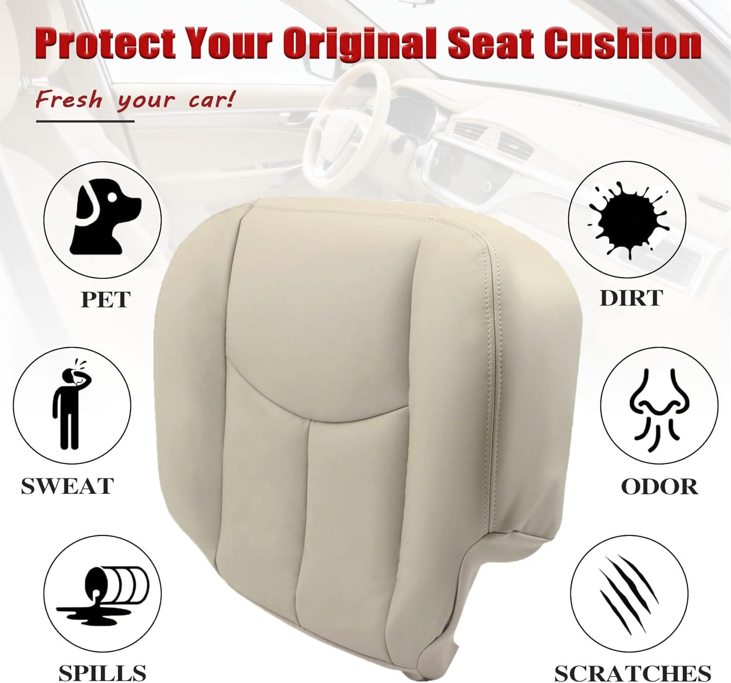 NLQR #522 Light Tan Front Driver Bottom Replacement Seat Cover Microfiber Leather Compatible with Chevy Avalanche Tahoe Suburban GMC Yukon XL 2003 2004 2005 2006
