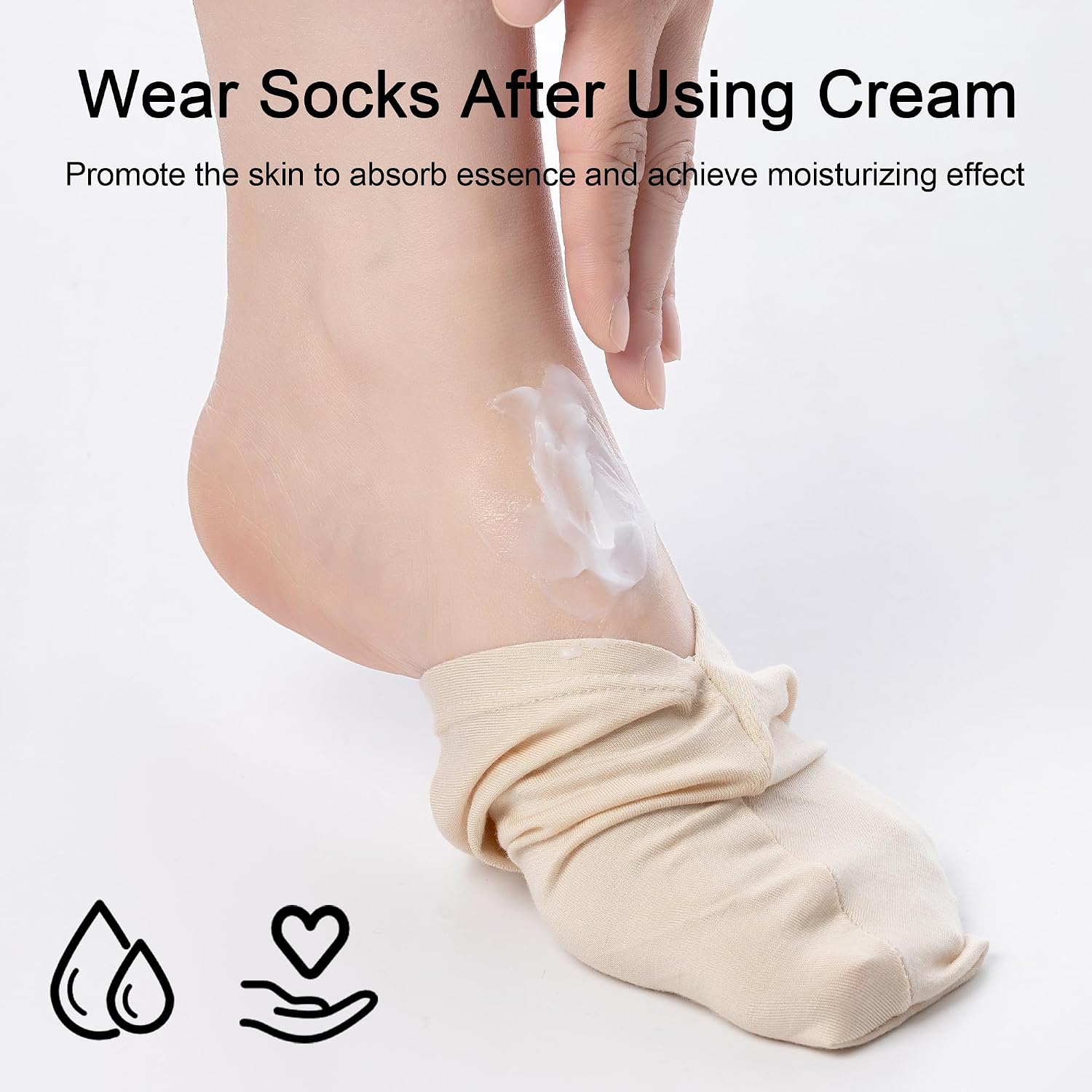 Silky Soft Stretch Moisturizing Spa Socks for Men Women, 92% Rayon Derived from Bamboo, Cracked Heel and Dry Skin Foot Masks Overnight, Reusable Breathable and Cozy, Beige, One Size, 6 Pairs