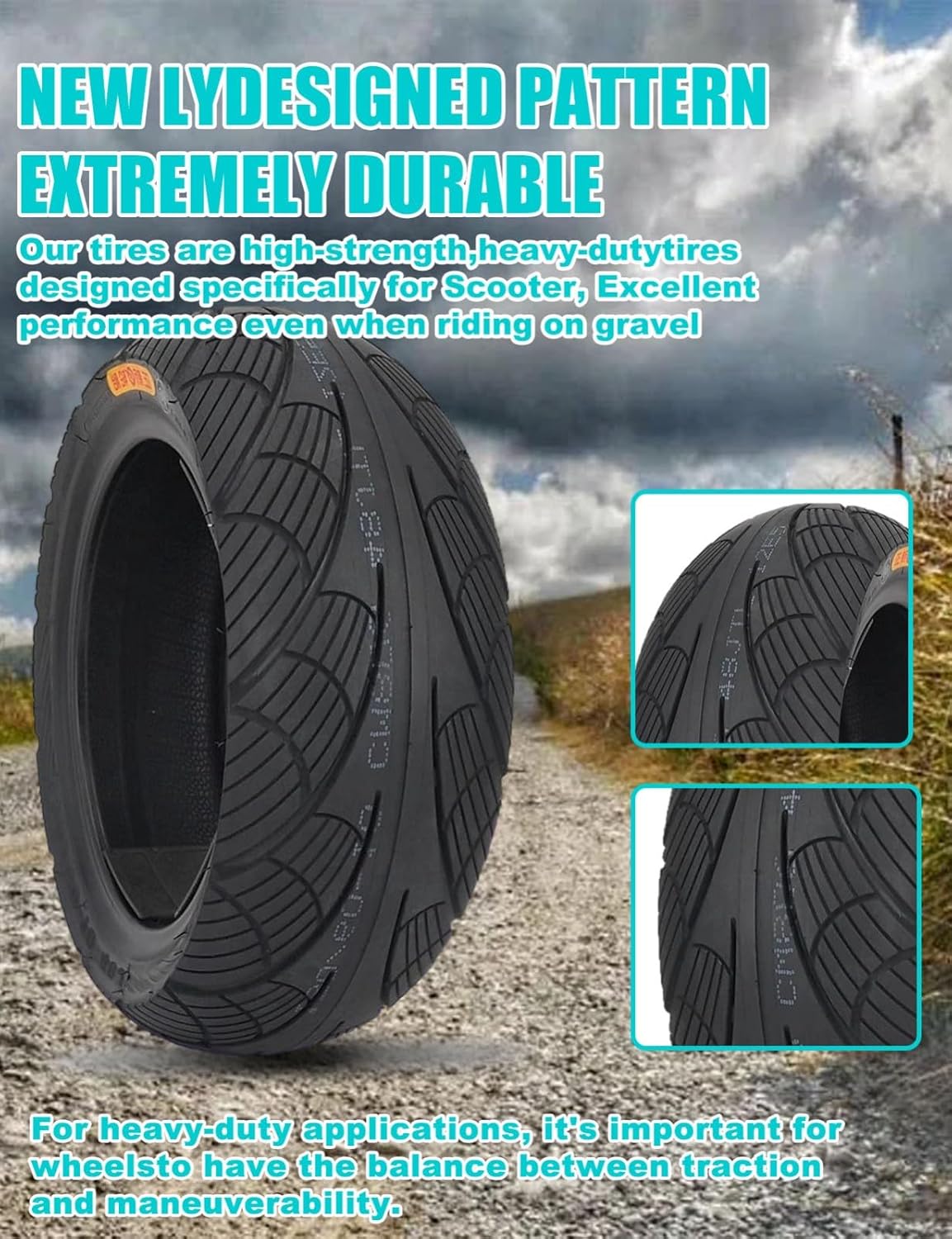 130/60-10 Tubeless Bike Tire for Front or Rear, 130/60/10 48J 225 KPA Replacement Street Neumático Tyre Fits on 10 Inch | Provides Reliable Traction