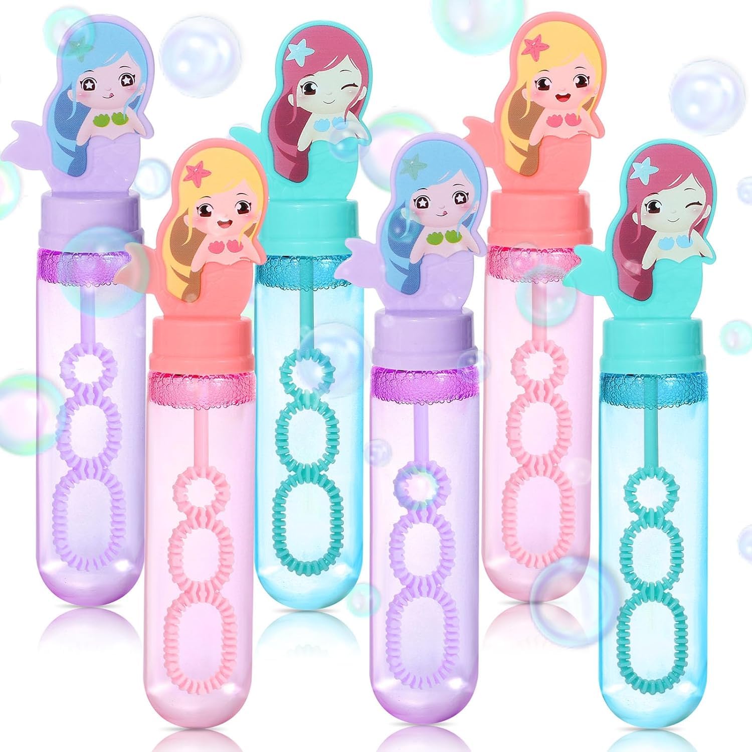 24 Pack Mermaid Bubble Wands for Kids Bubbles Party Favors Mini Bubbles Bulk Birthday Gift Classroom Prize Mermaid Pinata Filler Goody Bag Stuffer Girl Summer Beach Little Mermaid Party Favors
