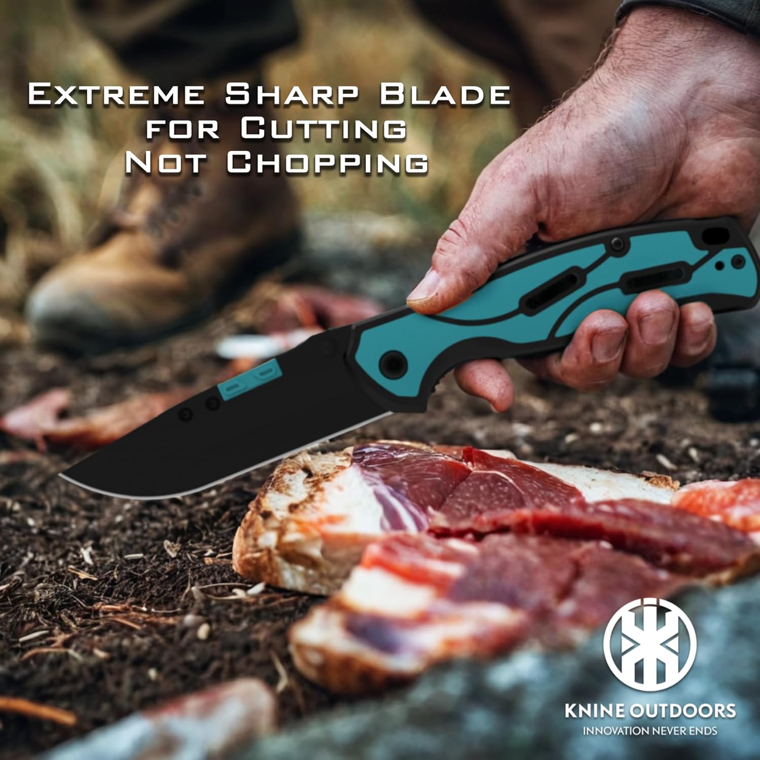 KNINE OUTDOORS Hunting Pocket Knife with Replaceable Blades and Clip, Skinning and EDC for Deer Hunting, With 9 Blades (Blue)