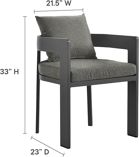 Miniatura 4 de Modway Tahoe - Juego de comedor de 5 piezas de aluminio con recubrimiento en polvo para patio al aire libre en gris carbón - Juego de muebles