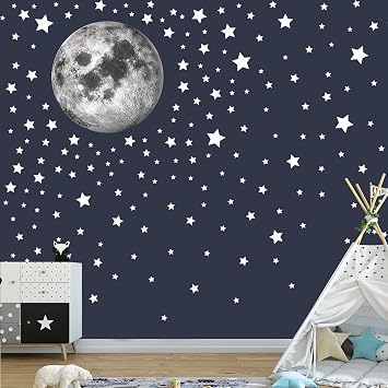 White Stars and Moon Wall Stickers Peel and Stick Vinyl Wall Decals for Kids Room Decor Baby Boys Girls Bedroom Decor Nursery Wall Decor