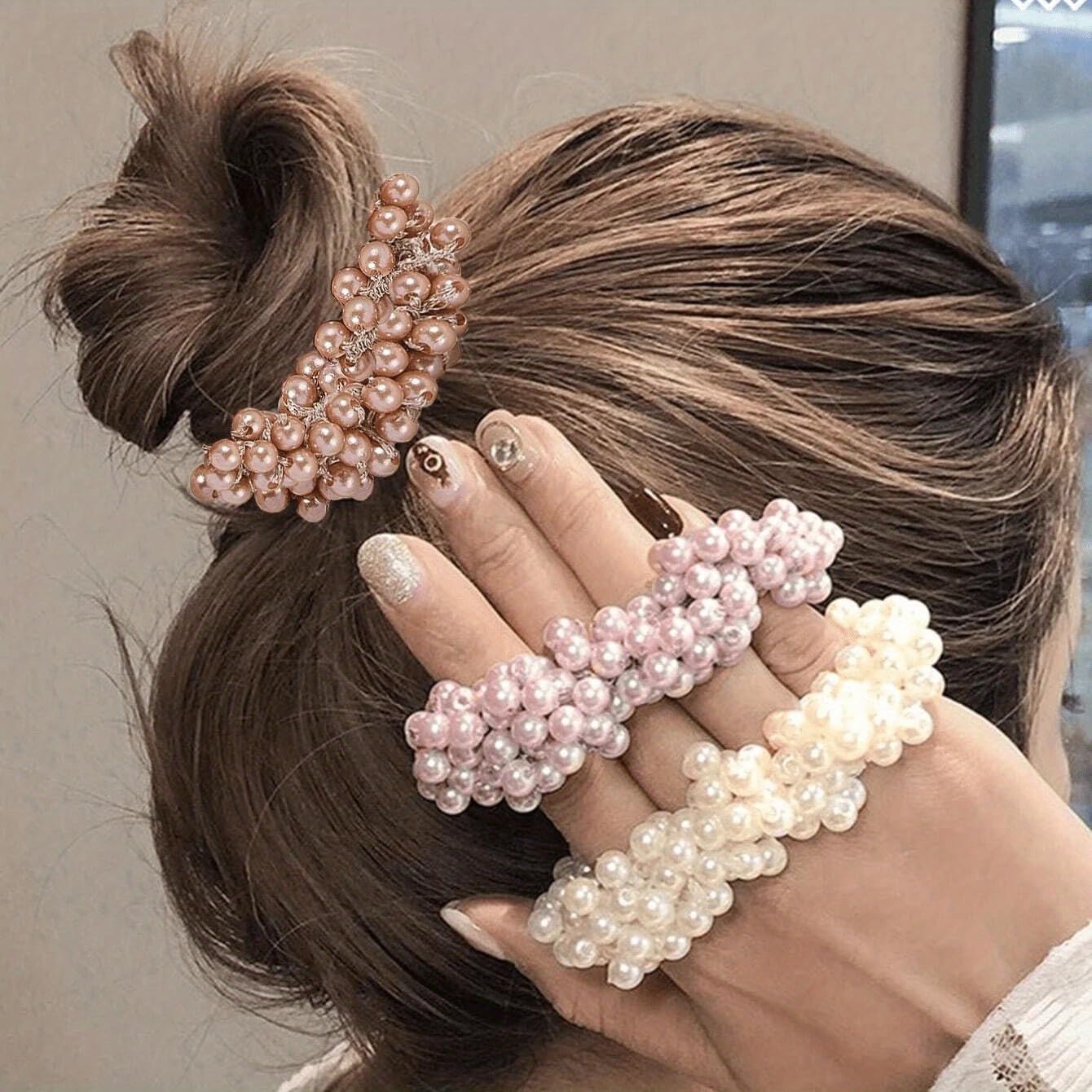 3-Pack Faux Pearl Beaded Hair Accessories Set - Pearl Headbands & Hair Ties, Sweet Elegant Hair Styling for Women, Daily & Special Occasion Wear
