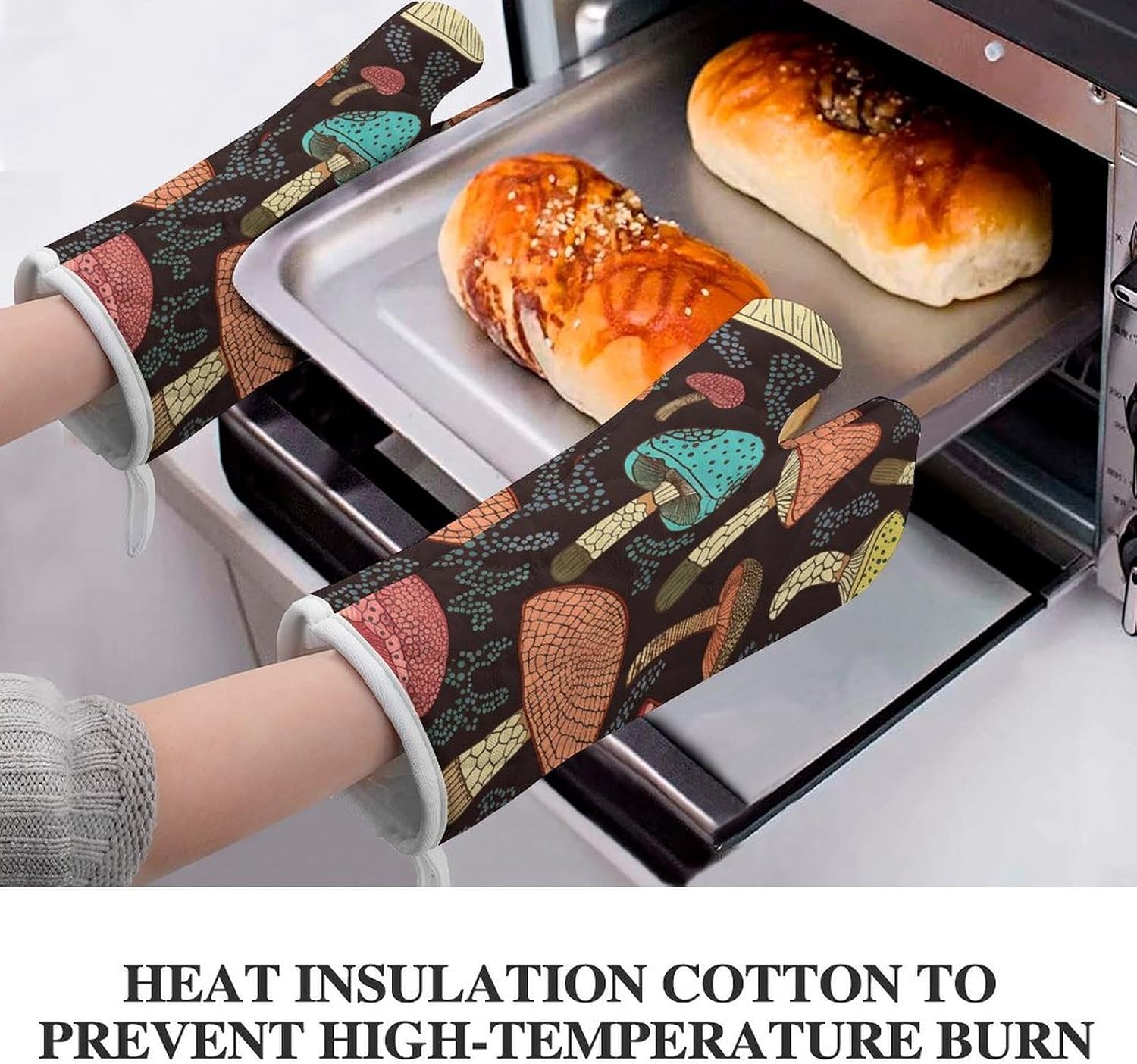 2 Pcs Oven Mitts Heat Resistant Kitchen Gloves Soft Safety Mushroom Oven Glove for Microwave, Barbecue