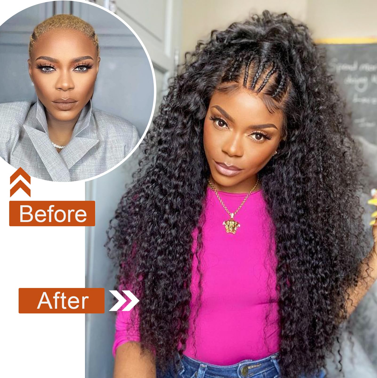 PLADIO 30 Inch 13x6 Deep Wave Lace Front Wigs Human Hair 180 Density Deep Curly Lace Front Wigs Human Hair for Women Glueless Lace Frontal Wig Pre Plucked with Baby Hair(30inch 13x6curly) Product Image 5