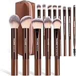 MAANGE 13 PCS Brosses de maquillage Professionnel Brosses en poudre synthétique de qualité supérieure Brosses Brosse de maquillage de voyage avec boîtier (Coffee)
