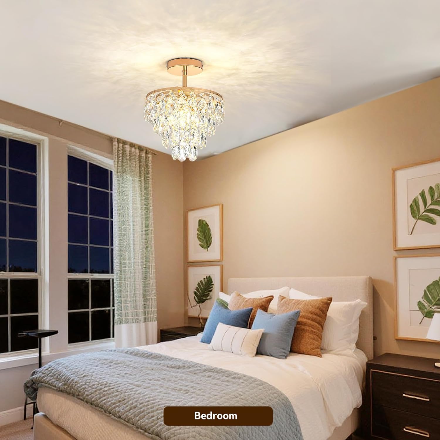 Mini Crystal Chandelier Modern Crysal Flush Mount Ceiling Light for Bedroom Closet Hallway with E26 Base Small Pendant Light (Gold-Ceiling)