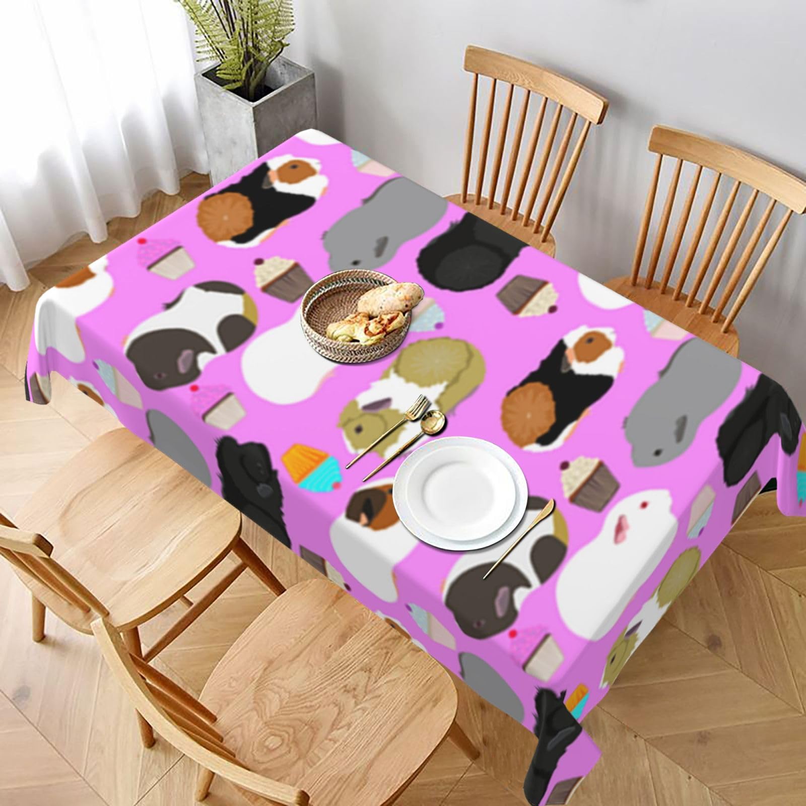 BNVSADC Guinea Pigs and Cupcakes Printed Rectangle Tablecloth 228x152 CM, Water Resistant Polyester Table Cloth Decorative Fabric Table Covers for Kitchen Dining Table Parties Camping