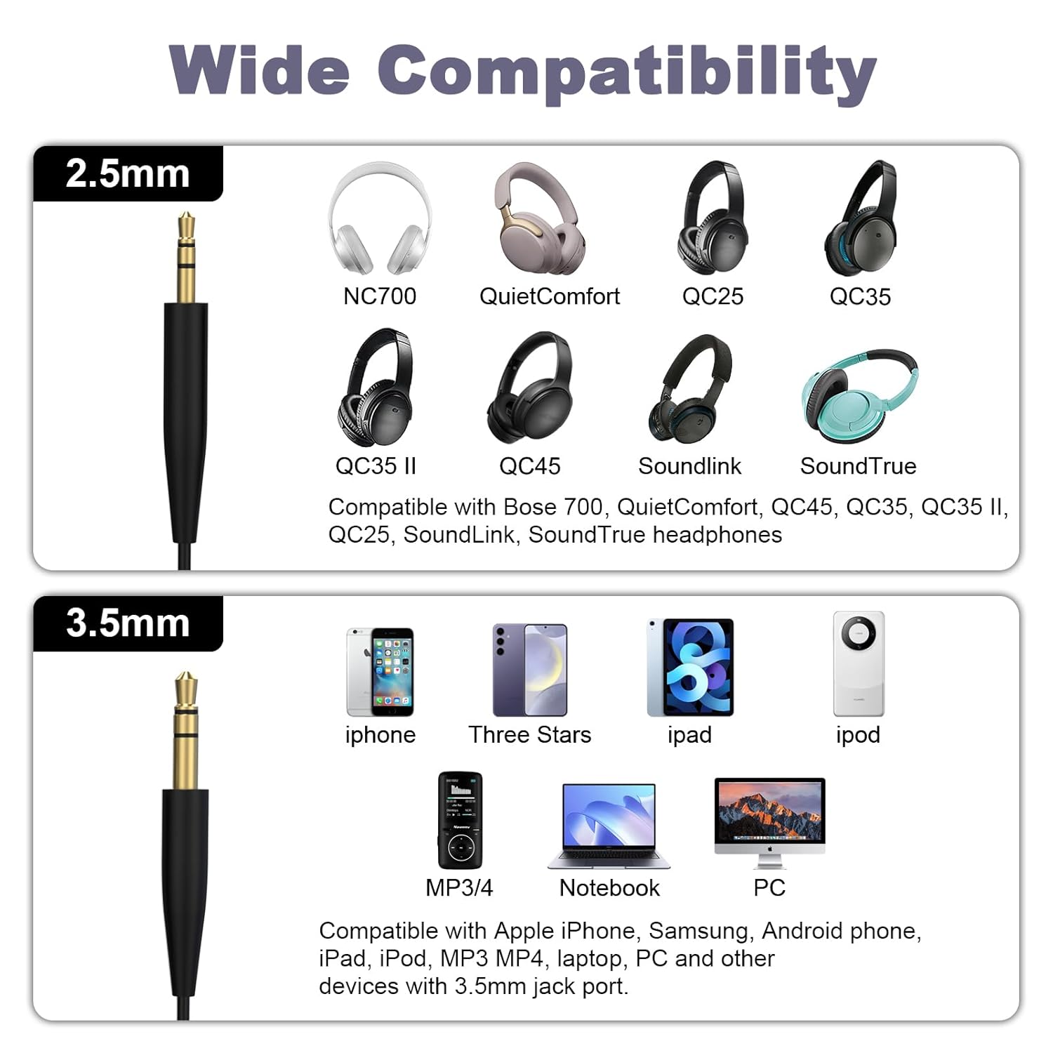 Replacement Audio Cable Aux Cord 3.5mm to 2.5mm Wire Compatible with Bose 700 Qu... 6 71pXadkUlSL. SL1500
