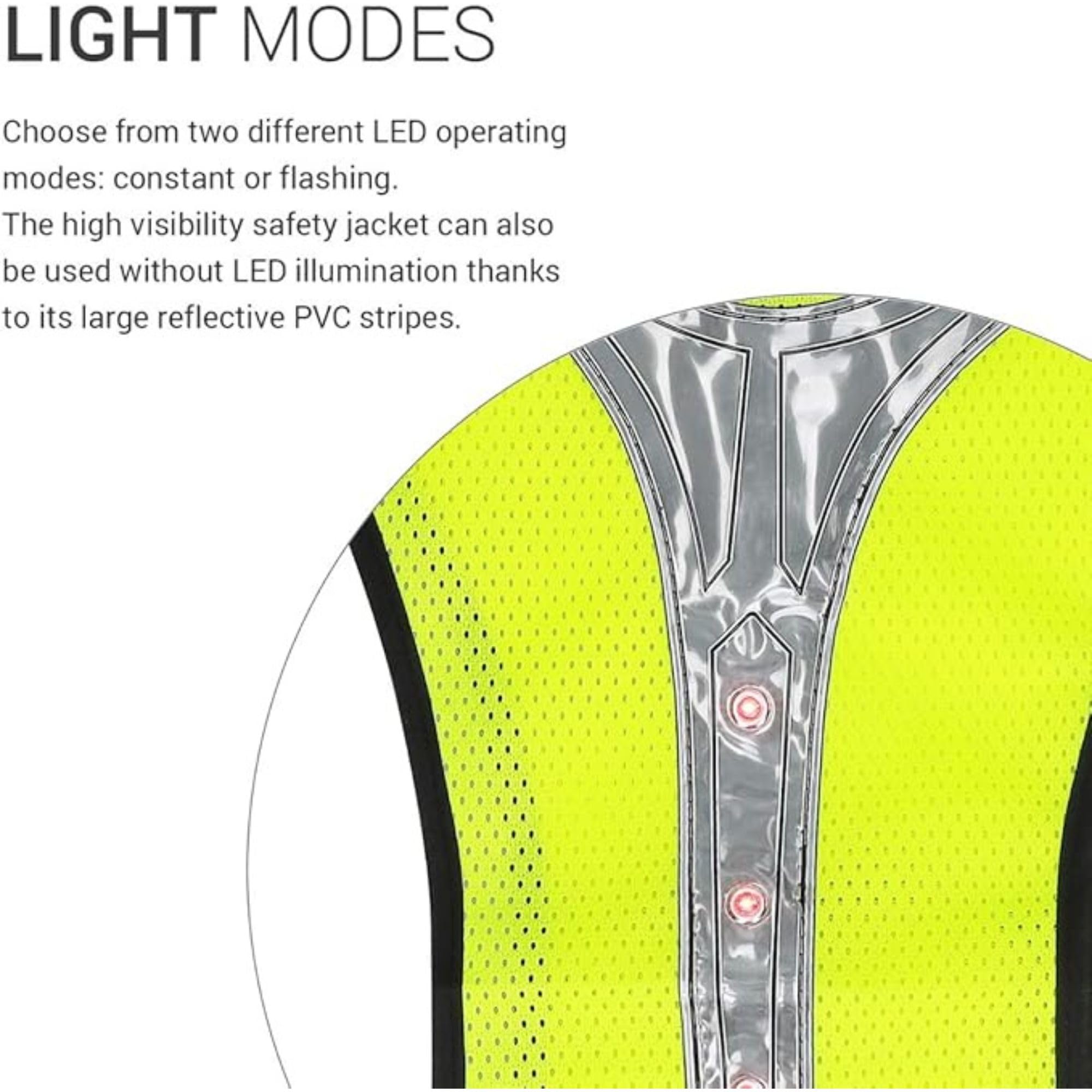 kwmobile Gilet Catarifrangente - Pettorina con Strisce Riflettenti 3 LED Rossi - Giubbotto Corsa Ciclismo Moto Auto - Gilet Sportivo Uomo Donna - Giallo