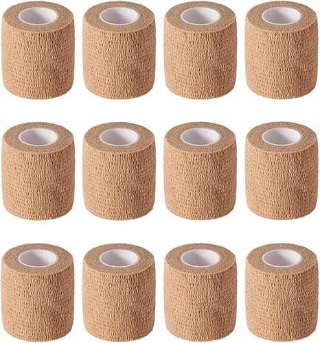 Miniatura 1 de Paquete de 12 cintas autoadhesivas de 2 pulgadas x 5 yardas para primeros auxilios, deportes, muñeca, tobillo (colores de piel)