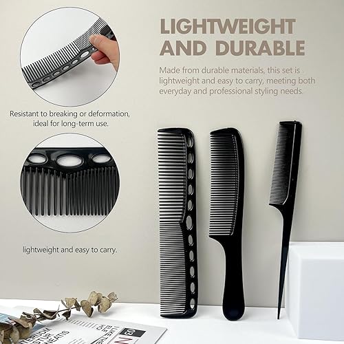 Miniatura 8 de Juego de peine desenredante de dientes anchos planos - Juego de 6 peines para peinar el cabello - Peines antiestáticos para Quiff, Pompadour,
