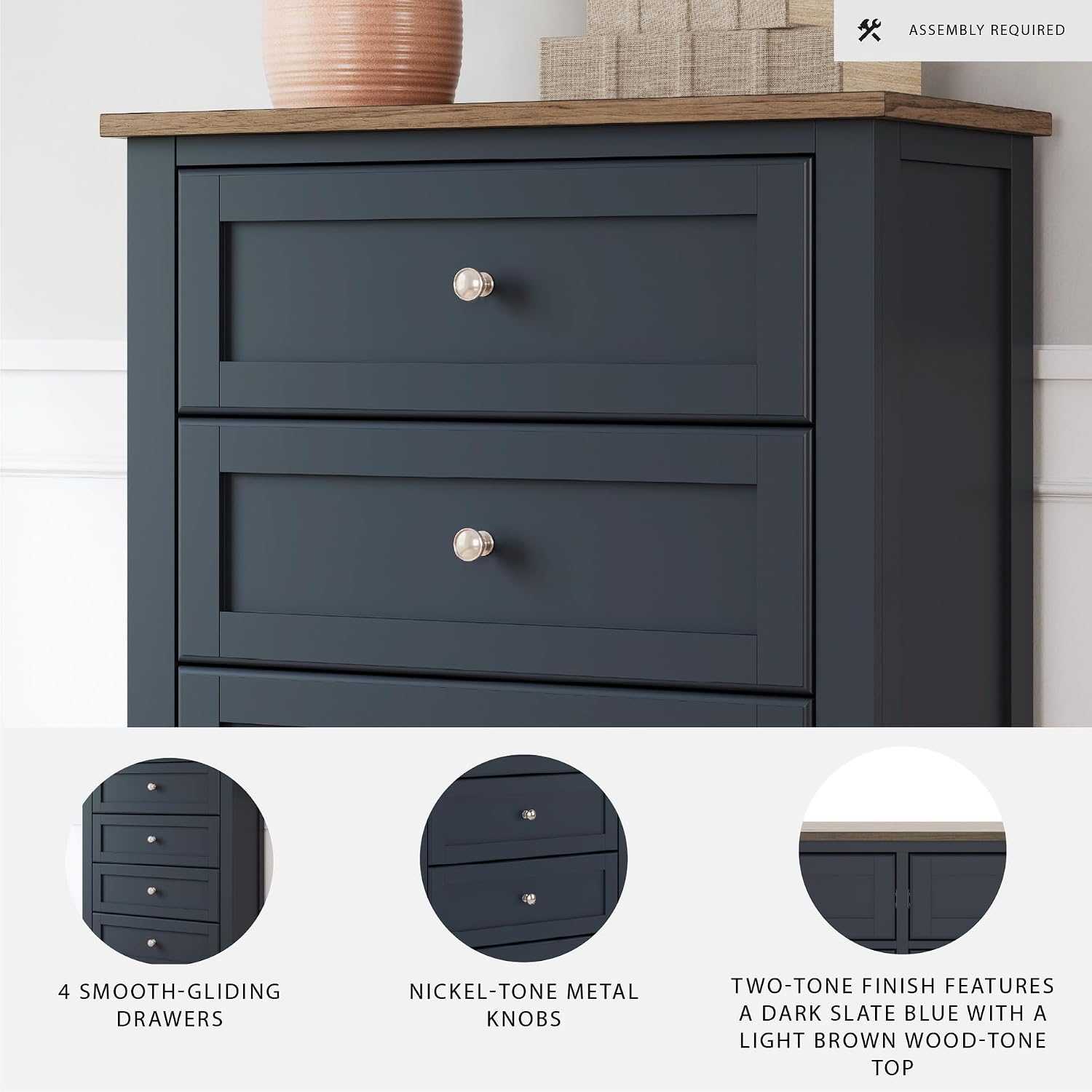 Signature Design by Ashley Landocken 4 Drawer Tall Blue Dresser for Bedroom