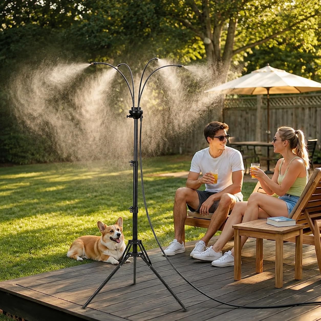 Brumisateur Terrasse,Système de brumisation extérieur réglable | Brumisateur sur Pied pour Terrasse, Jardin,Brumisateur Portable (Noir)