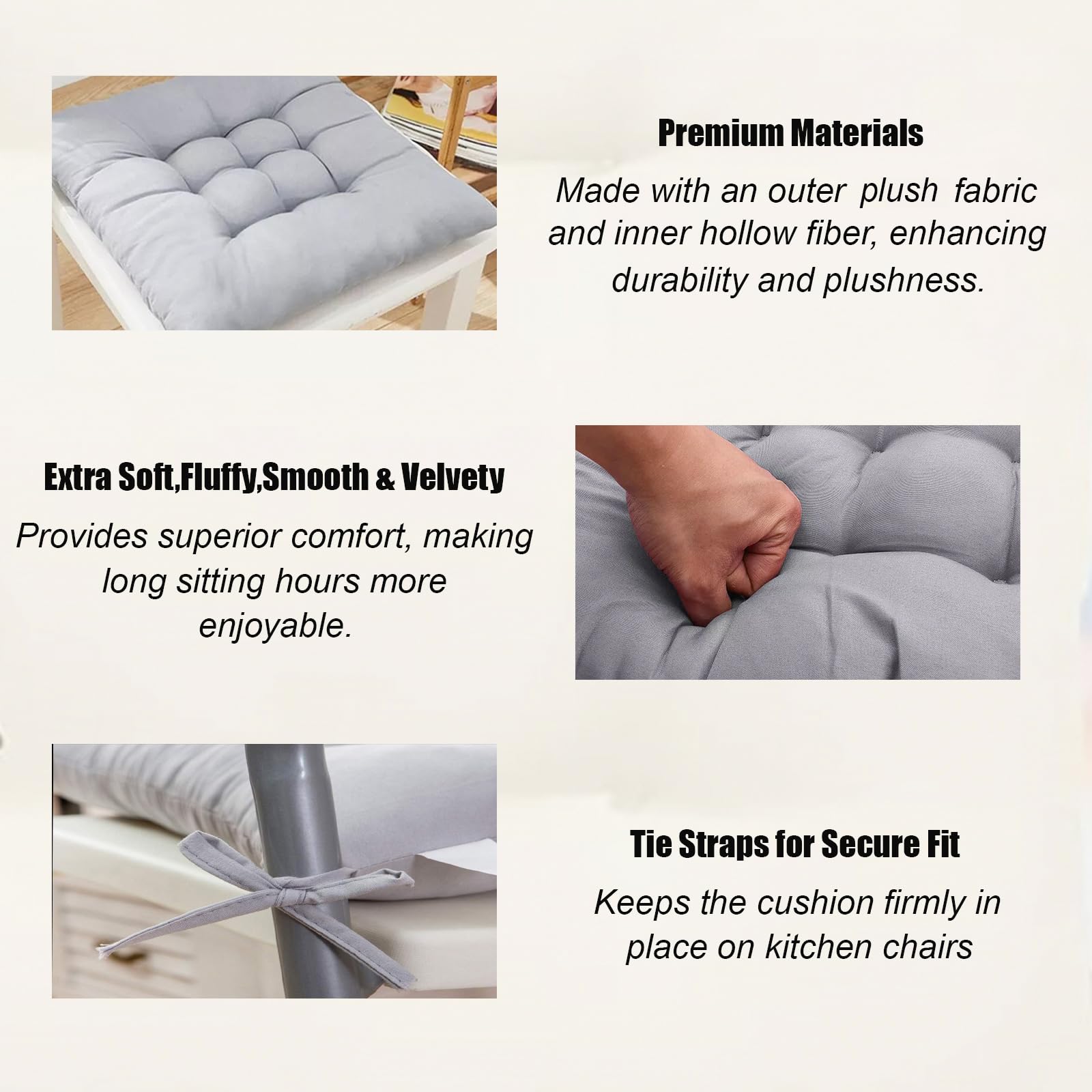 Cushion Chair Pad Cushions, Tie-on Dining Chair Pads, 38x38x5 cm Hypoallergenic Soft Polyester Tie-on Chair Pads, Wide - Image 6