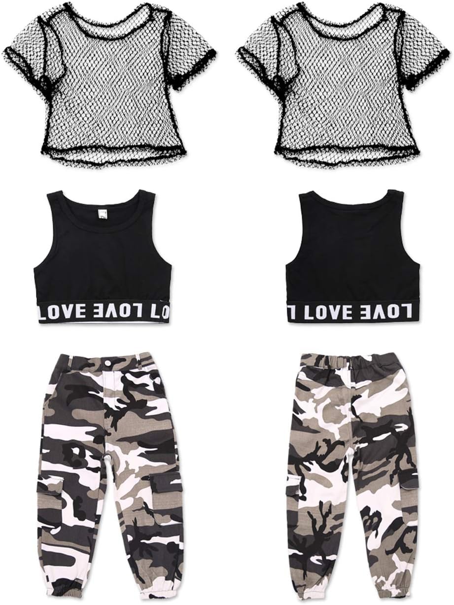 [TRVELBETT] キッズ ダンス衣装 迷彩 ヒップホップ キッズダンス衣装 セットアップ ガールズ ダンス 衣装 へそ出し キ