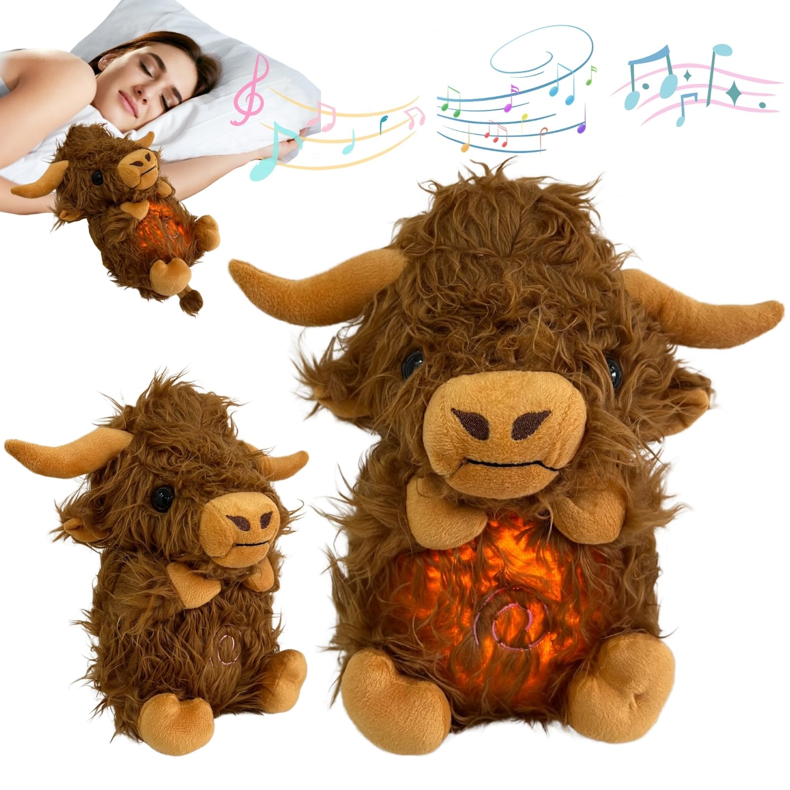 JULI Anxiety Relief Koala Highland Cow, Breathing Teddy Anxiety Bear with Calming Music, Lights, Sleeping Otter Plush