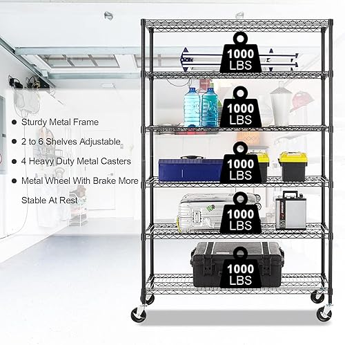 Miniatura 3 de Estantes de almacenamiento, Unidad de Estantería de Alambre de 6 Niveles NSF Certificado Estante de Almacenamiento 18 "D x 48" Ancho x 78 "H 6000Lbs