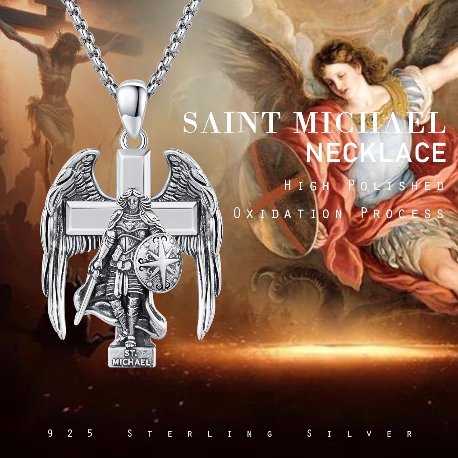 925 Sterling Silver Patron Saint Amulet Protection Pendant Necklace Religion Jewelry for Men Women With 316L Stainless Steel Chain and Gifts Box - Image 6