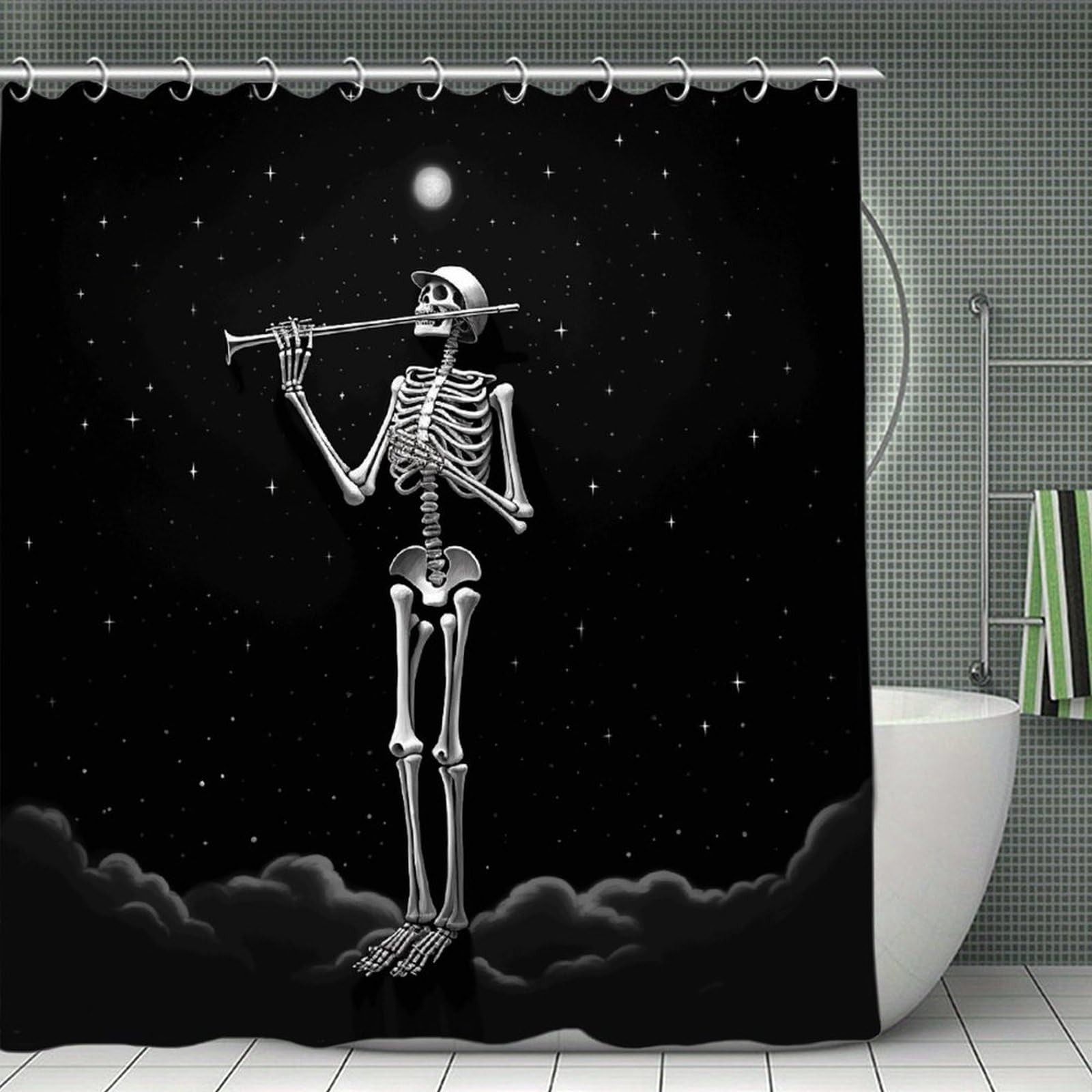 FekiLoot Skeleton in The Night Shower Curtain Thick Weighted Shower Curtain Classic Unique Bath Curtains Heavy Duty Long Showers Curtains for Bathroom Bath Tubs Machine Wash 70.8"x70.8"