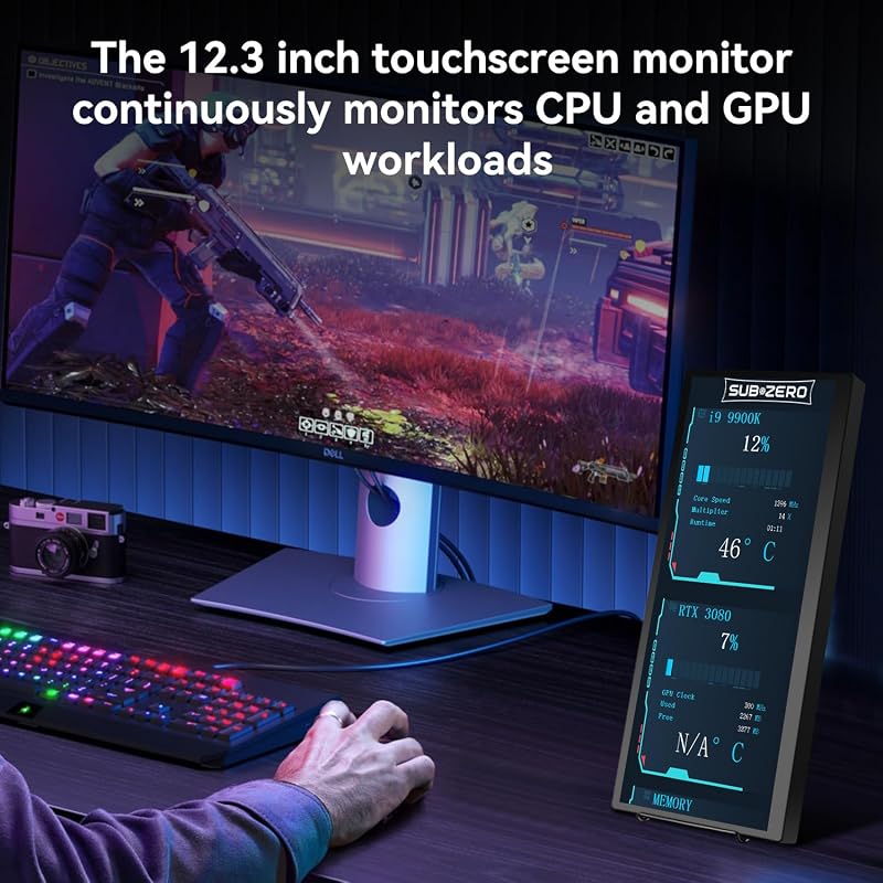 Prechen 12.3" hordozható érintőképernyős monitor 1920x720 IPS, összecsukható állvánnyal és hangszóróval