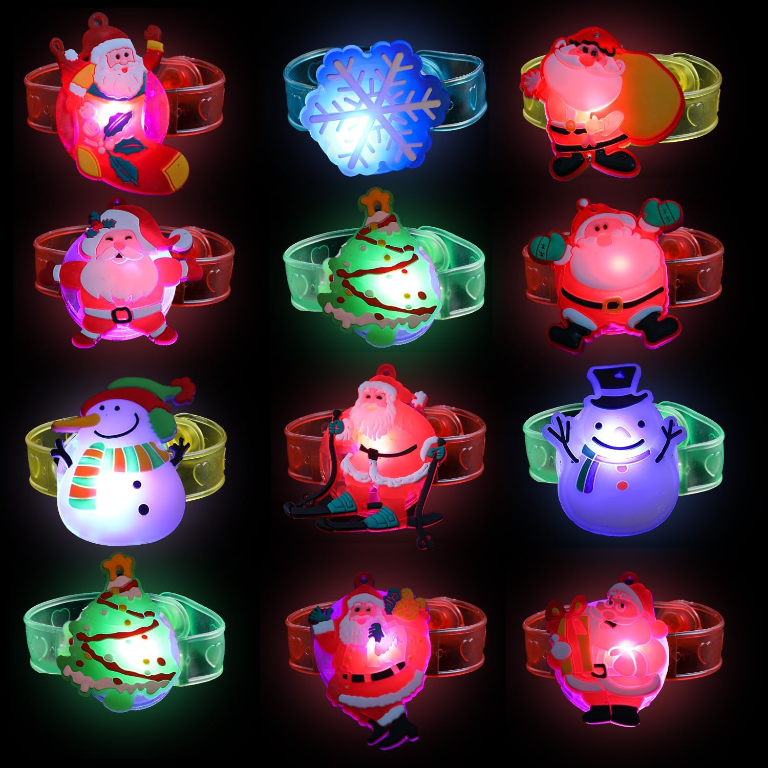 VEYLIN Christmas Party Bag Fillers, 12 Pack Light Up Christmas Toys Bracelet LED Christmas Toys Wristband Glow in the Dark for Christmas Party