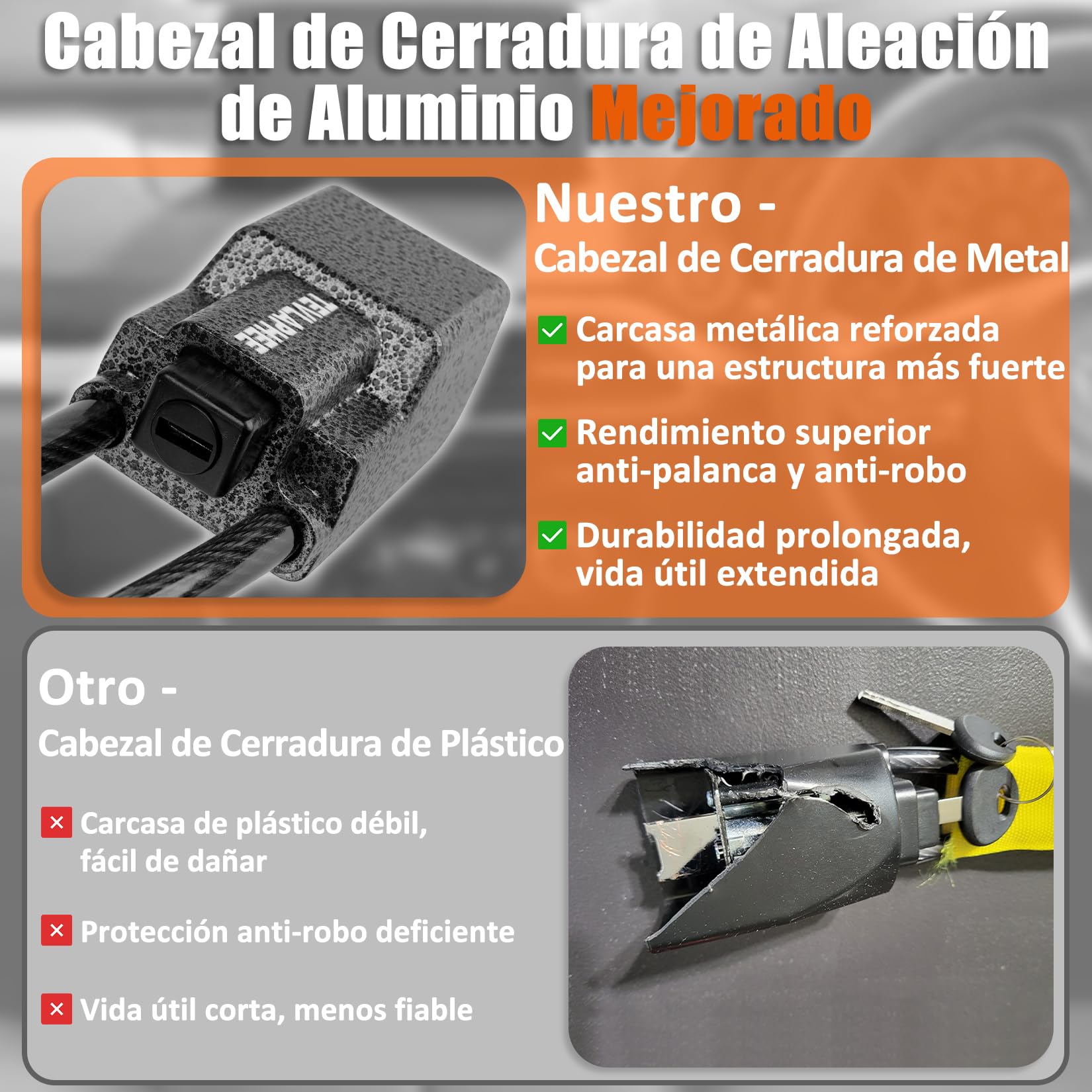 Tevlaphee Antirrobo Coche, Barra Antirrobo Coche, Cabeza Metálica, Cerradura Auto Alta Visibilidad, Robusto, Servicio Pesado, Ajuste Universal, 3 Llaves(Negro)