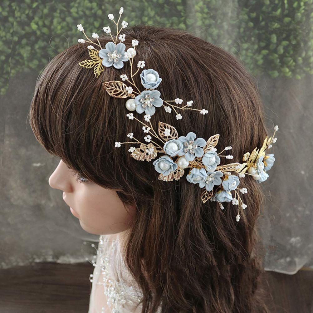 Bridal Hair Comb Wedding Hair Accessories for Women Blue Floral Fascinator Side Comb - Image 3