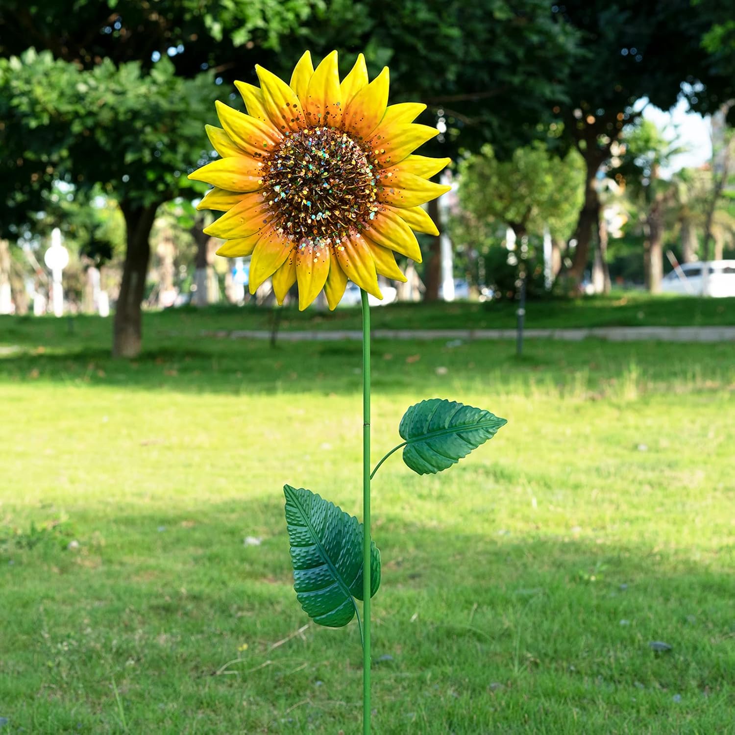 2 Pack Metal Sunflower Garden Stakes, Bright Sunflower Yard Art, Indoor Outdoor Decorative Stakes for Patio Lawn Pathway (23.3”x 5.9”) : Patio, Lawn & Garden