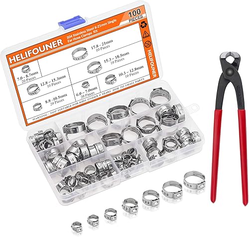 Miniatura 11 de 40 abrazaderas de manguera de oreja de acero inoxidable 304 de 0.236-0.276 in