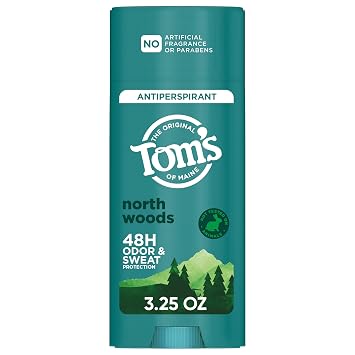 Toms of Maine North Woods Antiperspirant for Men and Women, No Artificial Fragrances, Dyes, or Preservatives, Baking Soda Free, 48-Hour Odor and Sweat Protection, 3.25 oz
