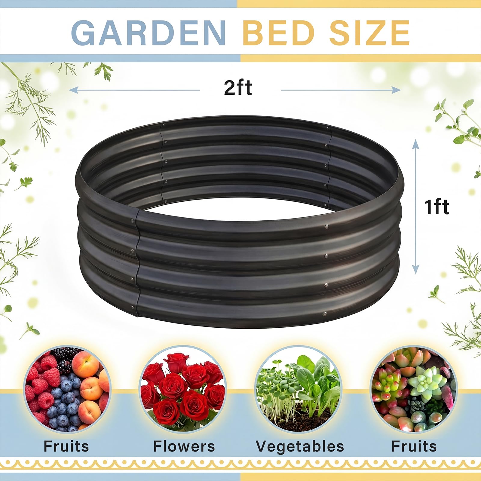 Land Guard Letto da giardino rialzato zincato, 2 pezzi, fioriera, aiuole rialzate da giardino, per esterni, spazio rotondo, aiuole rialzate per giardinaggio (grigio)