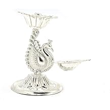 German Silver Peacock Diya with Lotus top, Wedding Favor, Indian Wedding Gift, Decorative Diya, Present for Housewarming, Diwali 75