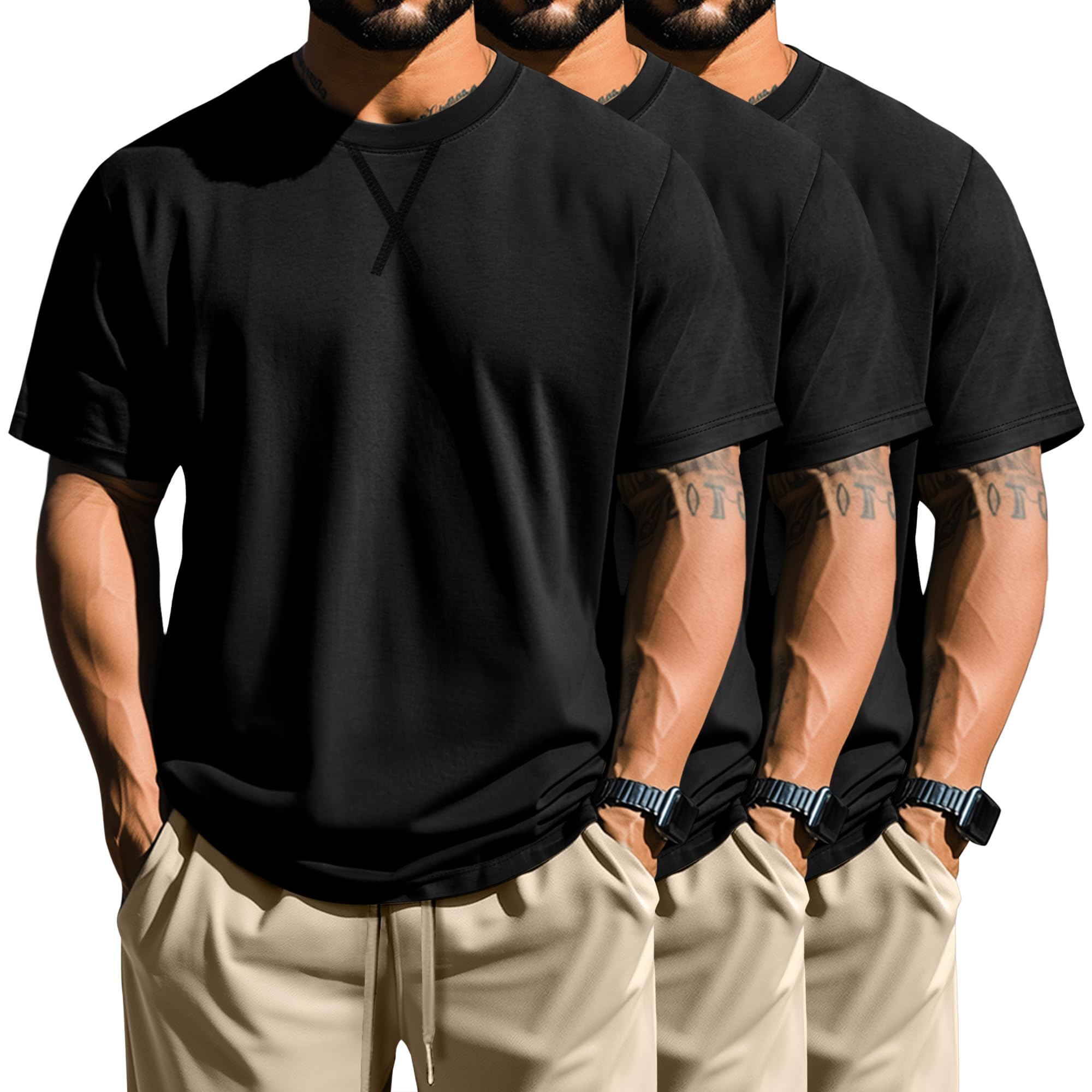 Neer 3 Pack Men's Big and Tall T-Shirts Cotton Short Sleeve Crewneck Plus Size Tee Shirts Hipster Longline Tops