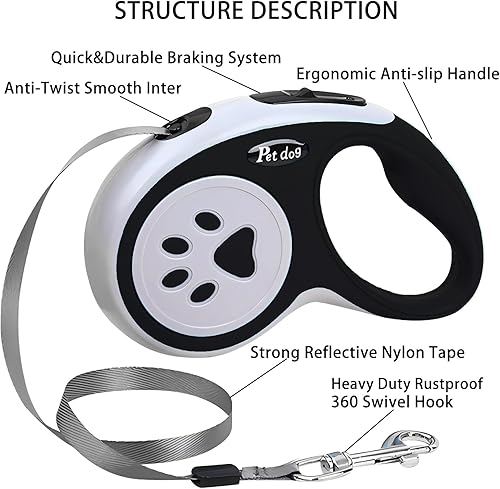 Miniatura 2 de Correa retráctil para perro, correa extensible para perro de 16 pies con cinta de nailon fuerte, sin enredos, freno con una sola mano, pausa,