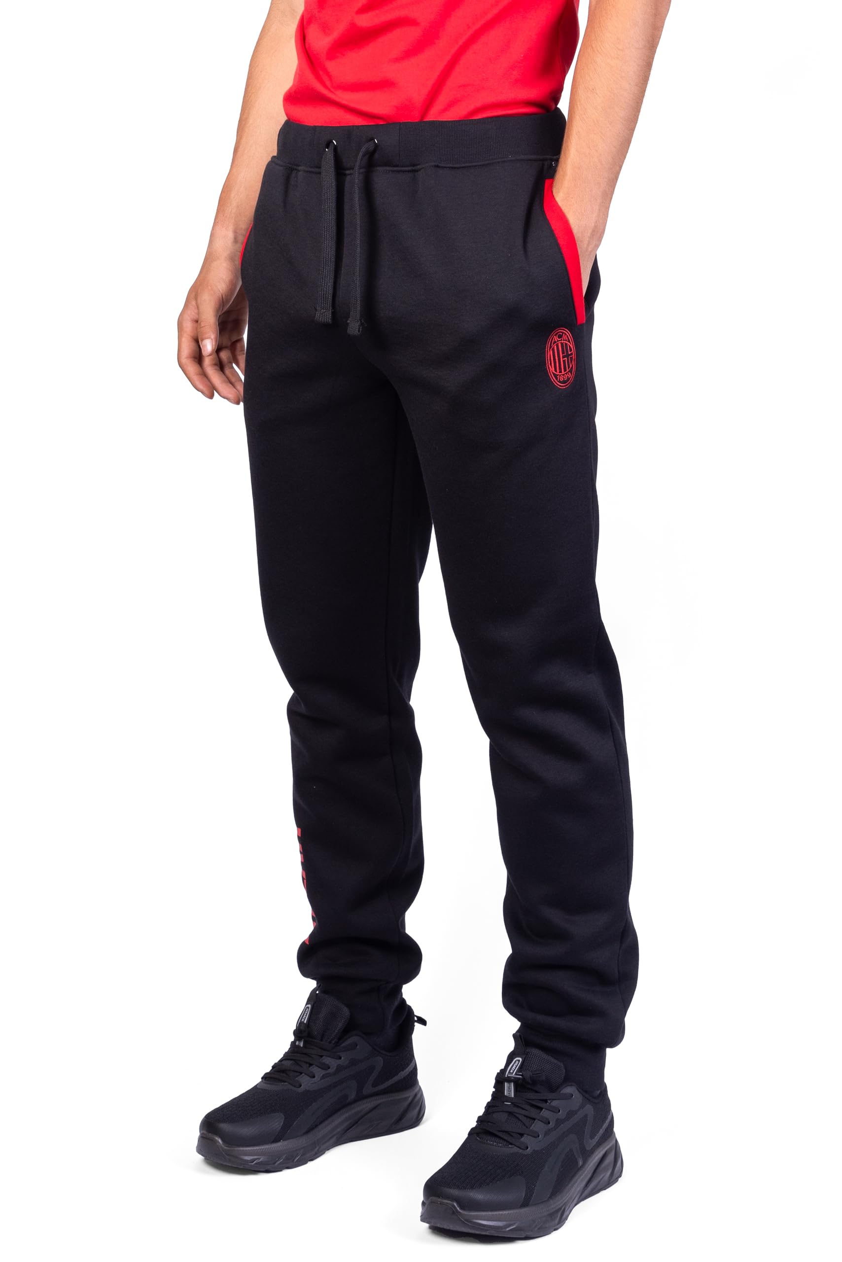 Milan, Pantalone Homewear in Felpa Garzata, Coulisse in Vita, Due Tasche Laterali, Colore Nero con Logo Milan