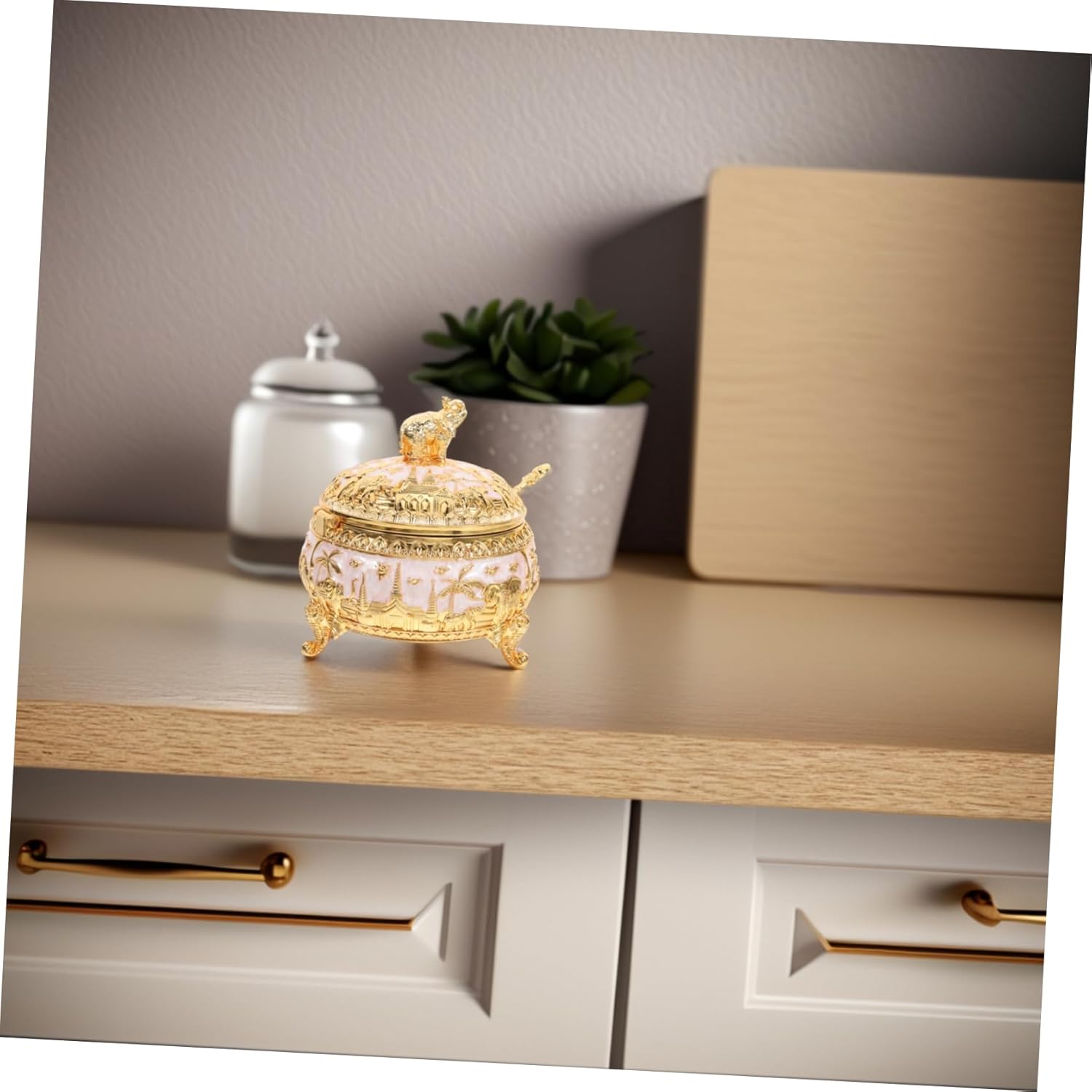 Gatuida Zinc Alloy Sugar Jar with Lid and Spoon Minimalist Seasoning Storage Container for Sugar Salt and Condiments Decorative Kitchen Canister for Functional Home Decor