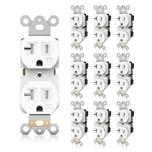 TOPELER Wall Outlets, 20A Tamper-Resistant Outlets, 2 Pole 3 Wire, Self-Grounding Residential Grade Outlet, 10Pack White Duplex Receptacle Outlet, White, cUL Listed
