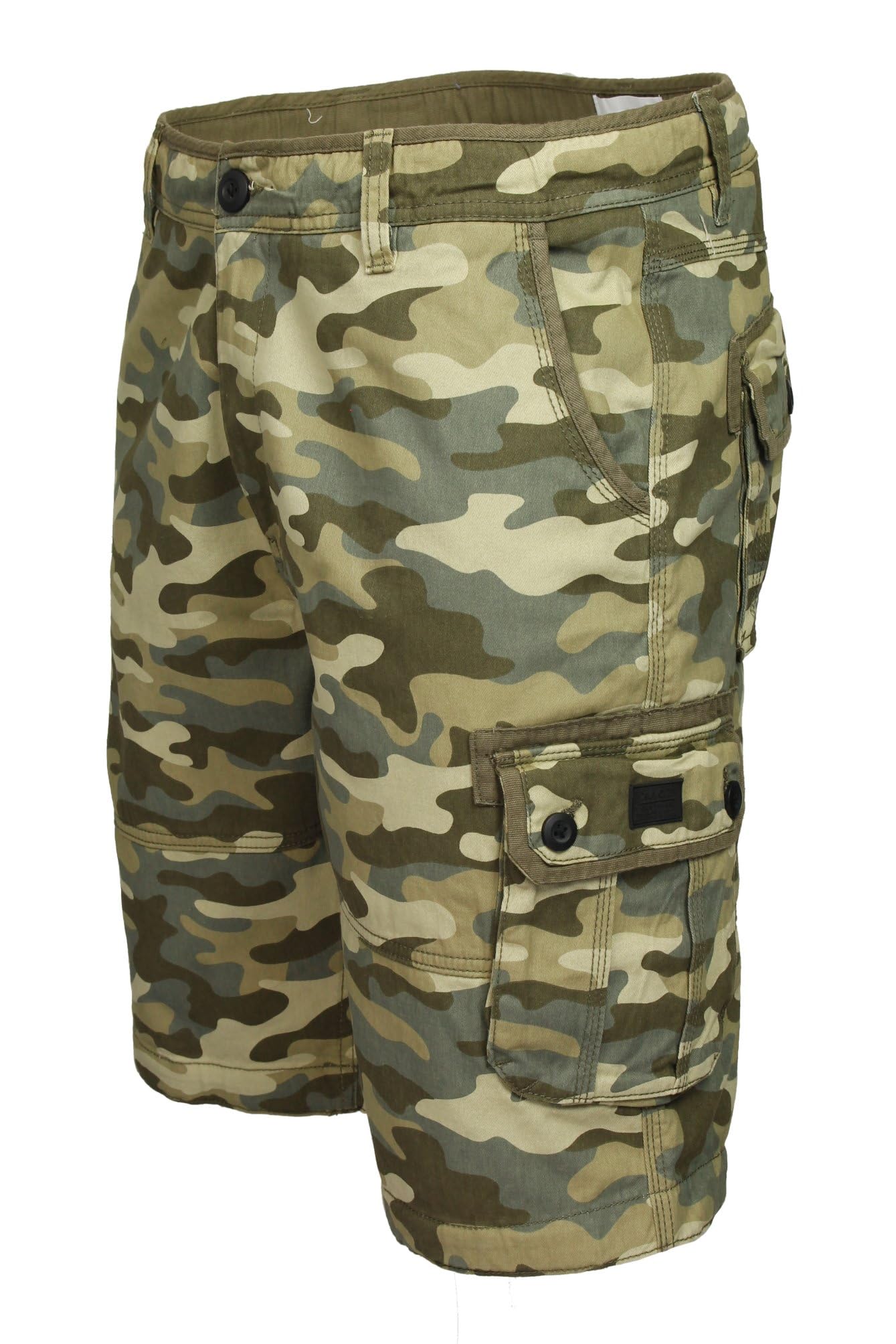 Xact Men's Khaki Camo Cotton Twill Cargo Shorts, Regular Fit (Khaki Camo) 38