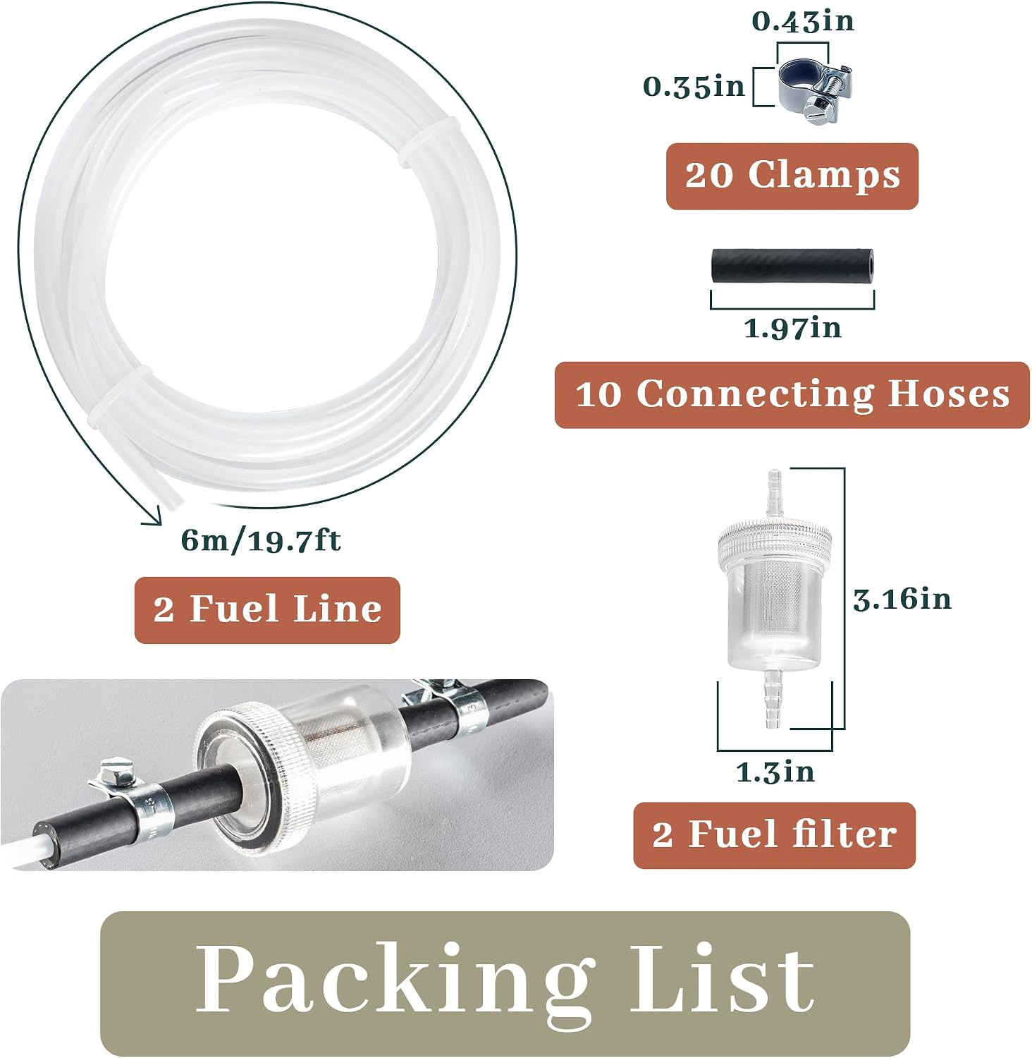 2 Set 6M Diesel Heater Fuel Line Kit, Fuel Tank Hose Clip Kit with Fuel Filter, Fuel Line Clamps and Connecting Hoses, Diesel Heater Accessories for Replace 1320399a 35320a