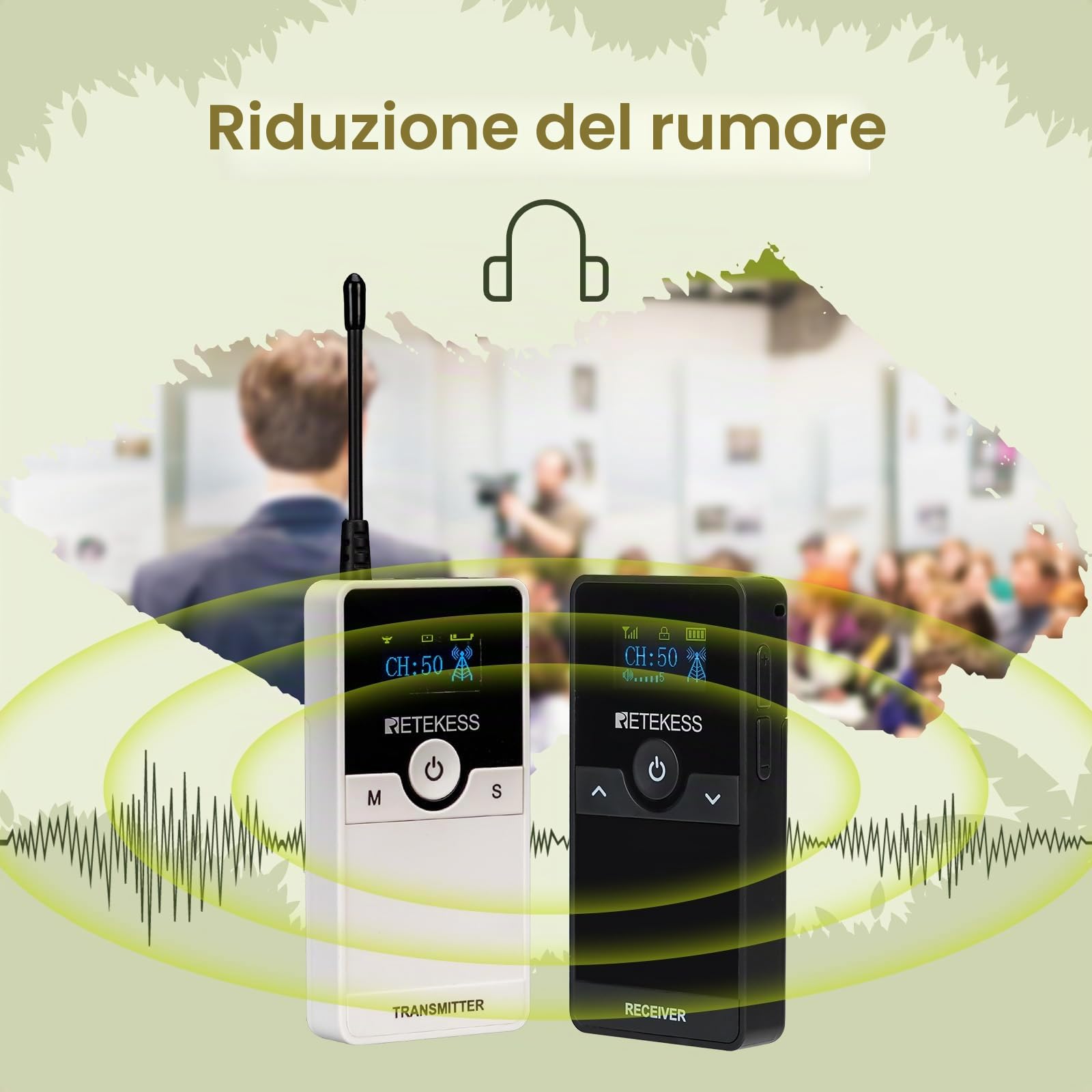 Retekess TT116 Sistema di Guide Turistiche, Audio Tour Guide System, 200 m, con Scatola di Ricarica a 30 Fori, per Turismo, Visite Aziendali (1 Trasmettitore e 36 Ricevitori)