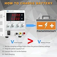Vista 3 de Fuente de alimentación CC, fuente de alimentación de banco de laboratorio regulada ajustable de 30 V 5 A con pantalla de 4 dígitos, para pruebas